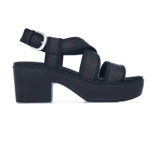 (NEW) FitFlop: Woven Pilar Platform Sandals, Black, Size 9